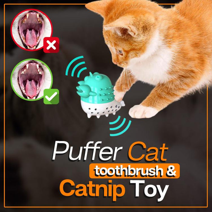 Puffer Cat Toothbrush and Catnip Toy