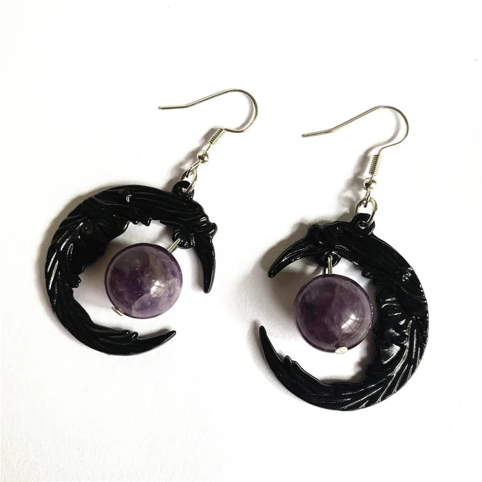 Purple Crystal Crescent Moon Earrings