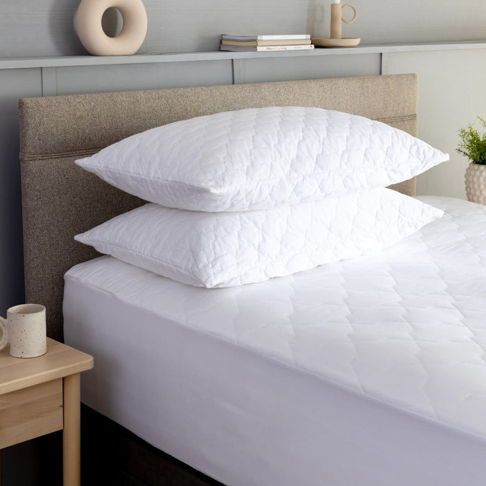 Quilted Cotton Mattress & Pillow Protector Bundles - breathable, bedroom detail 1 | Soak and Sleep