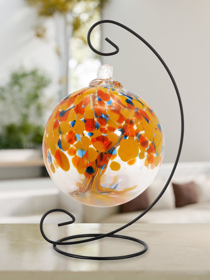 Rainbow Tree of Life 6 Inch Aura Hand Blown Decorative Glass Ornament with Stand