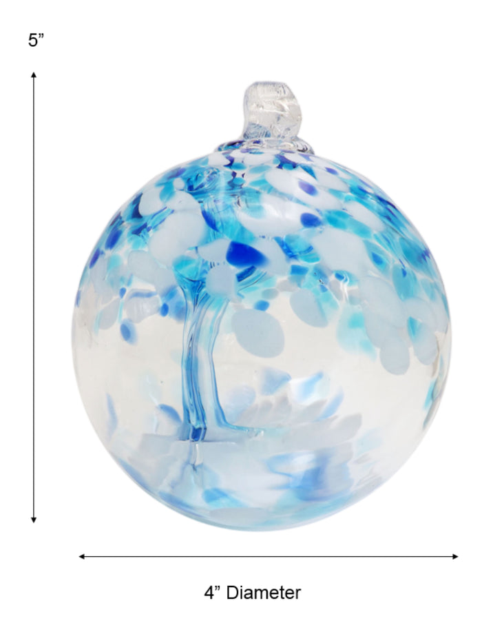 Rainbow Tree of Life Aqua 4 Inch Hand Blown Decorative Glass Ornament