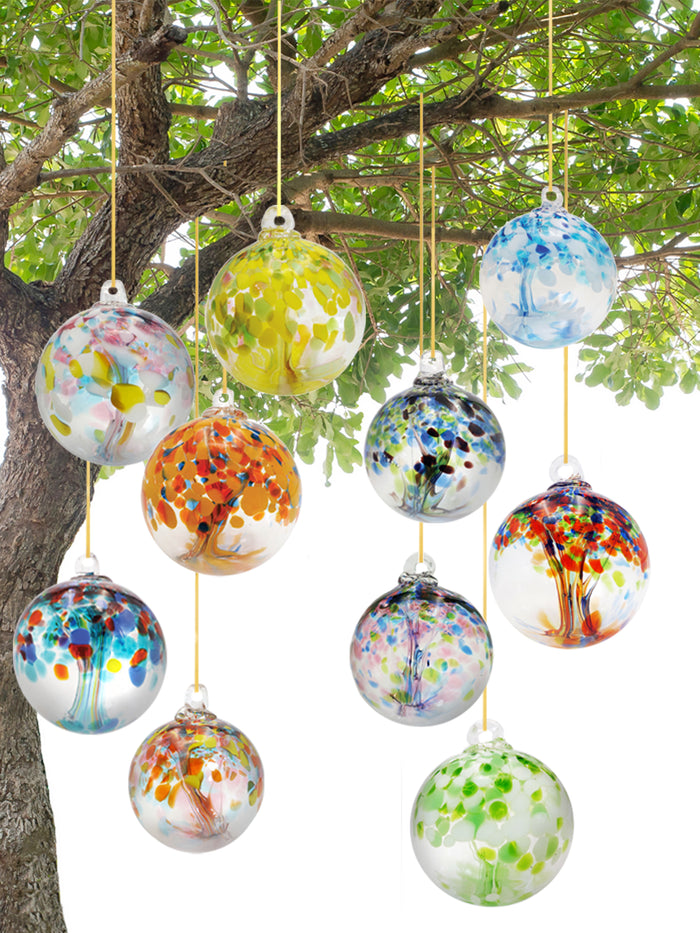 Rainbow Tree of Life Aura 4 Inch Hand Blown Decorative Glass Ornament