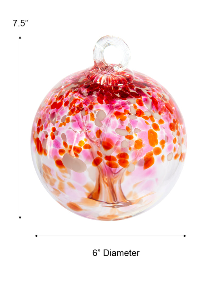 Rainbow Tree of Life Golden Pink 6 Inch Hand Blown Decorative Glass Ornament