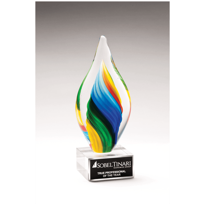 9" Rainbow Twist Art Glass on Clear Glass Base