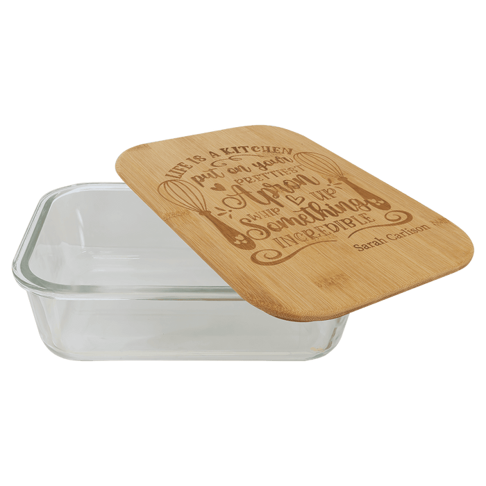 50 oz. Rectangle Glass Container with Bamboo Lid