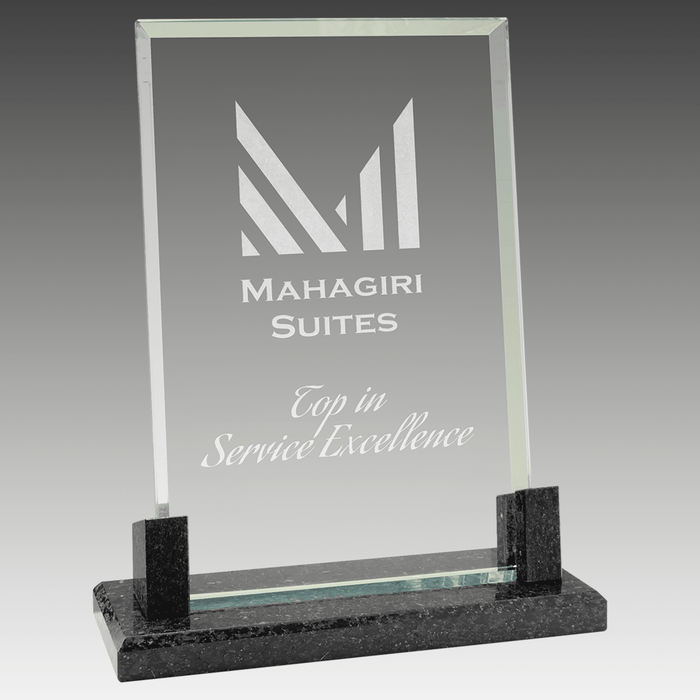 8" Rectangle Glass with Black Marble Base