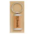 7/8" x 1.25" Rectangle Silver Key Ring with Maplewood Insert