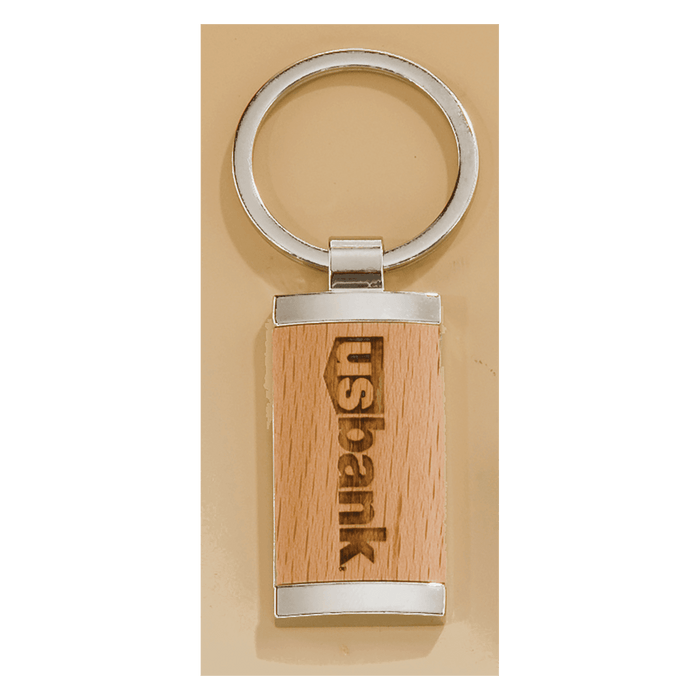 7/8" x 1.25" Rectangle Silver Key Ring with Maplewood Insert
