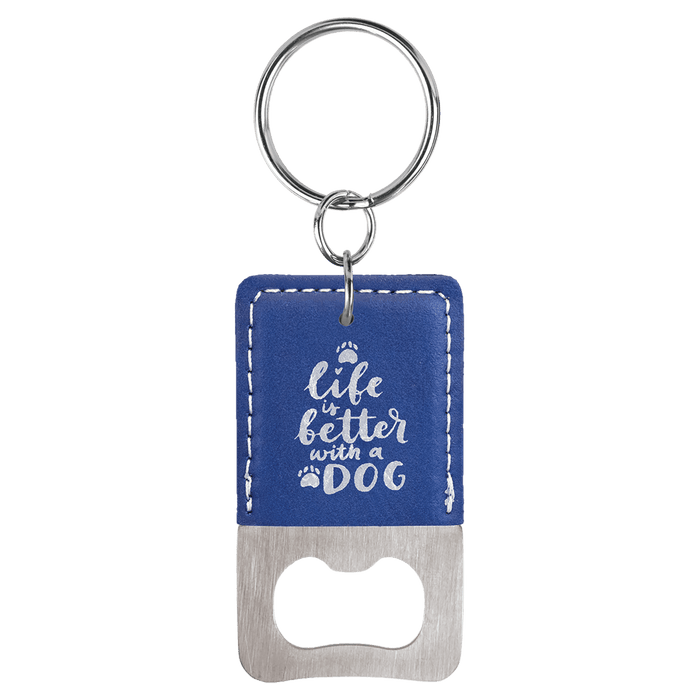 Rectangle Leatherette Bottle Opener Keychain - KCL11