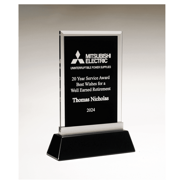 Rectangular Black Glass Award w/Black Piano Finish Base
