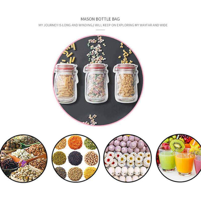 Reusable Mason Jar Style Zipper Sealed Storage Bags