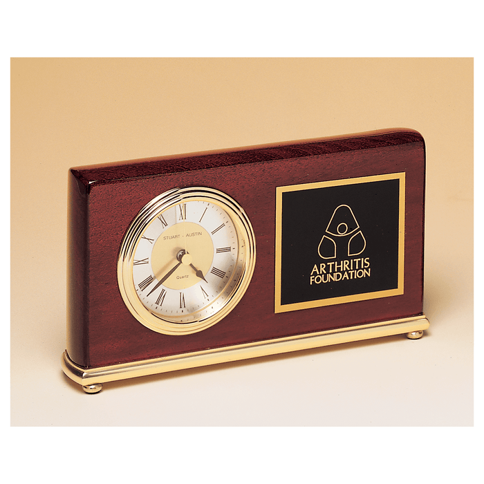 Rosewood Piano Finish Clock, Brass Base