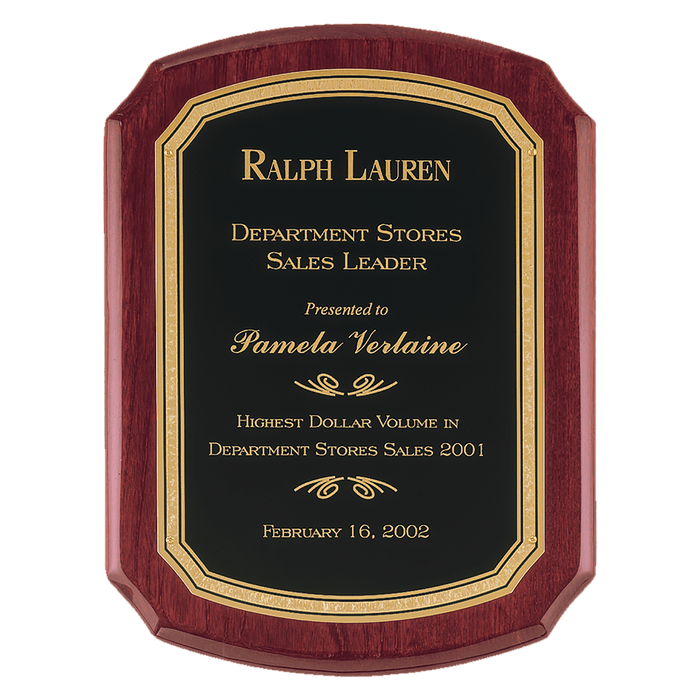 Rosewood Piano Finish Plaque w/Black/Gold Border Plate