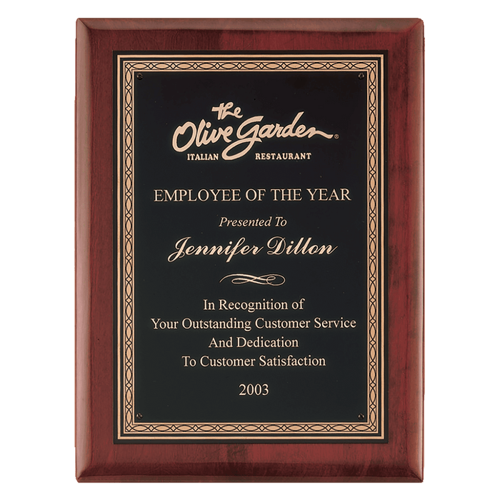 Rosewood Piano Finish Plaque w/Gold Border Black Brass Plate
