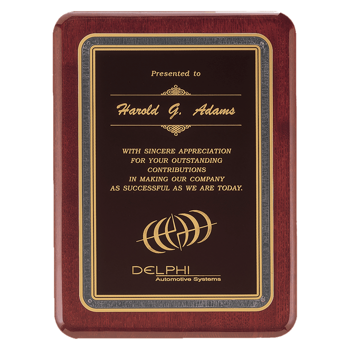 Rosewood Piano Finish Plaque w/Black/Gold Design Plate