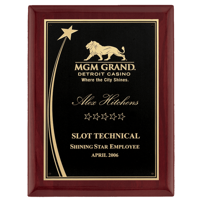 Rosewood Piano Finish Plaque w/Shooting Star Accent Plate