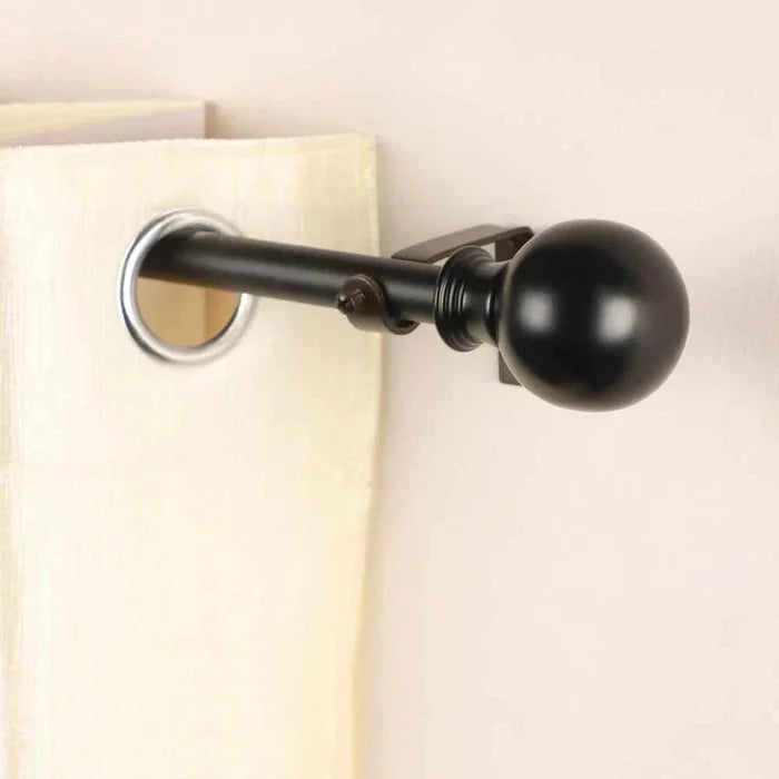 Ross Grey Metal Finial Extendable Curtain Rod Black 19MM (Hardware Included)