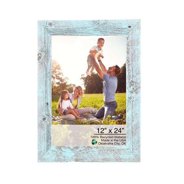 Rustic Farmhouse Light Aqua Blue Wood Frame | 12"x24"