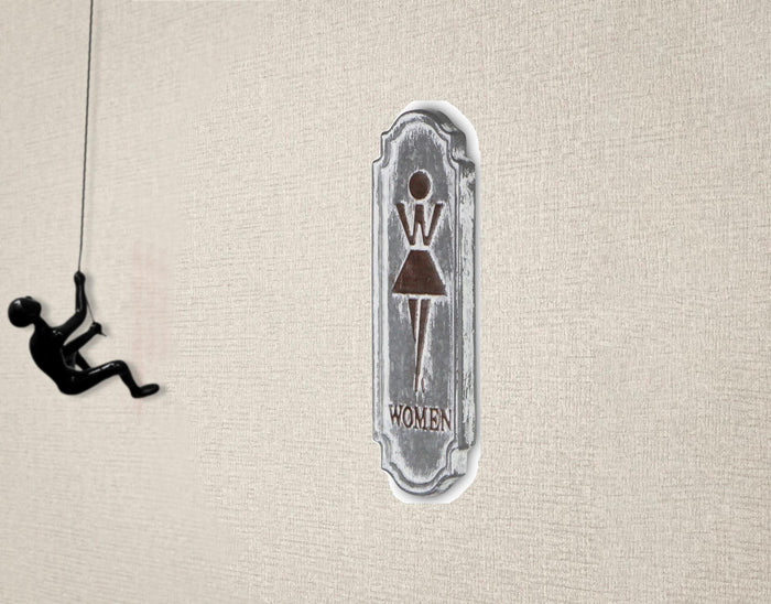 Rustic Gray Metal Womens Room Wall Decor | 4"x12"