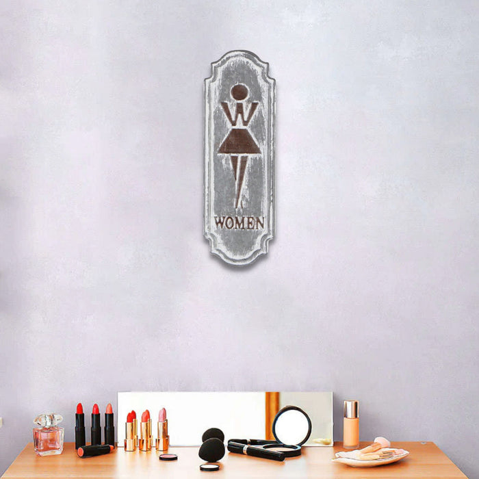 Rustic Gray Metal Womens Room Wall Decor | 4"x12"