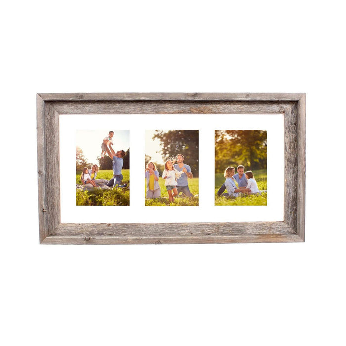 Rustic Three Photo White Wood Picture Frame With Plexiglass Holder | 5"x7"
