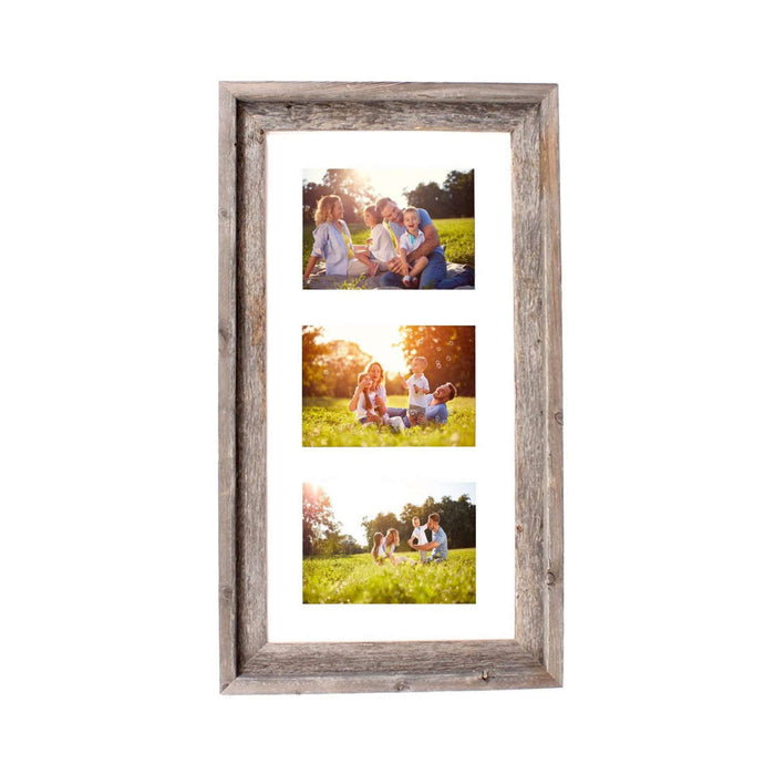 Rustic Three Photo White Wood Picture Frame With Plexiglass Holder | 5"x7"