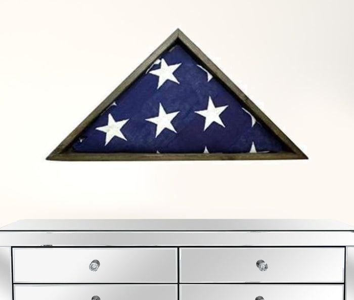 Rustic Weathered Grey Reclaimed Wood Triangle Wooden Display Flag Case | 14"x26"