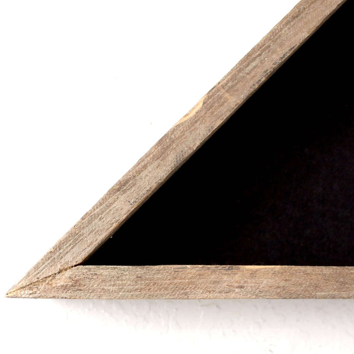Rustic Weathered Grey Reclaimed Wood Triangle Wooden Display Flag Case | 14"x26"