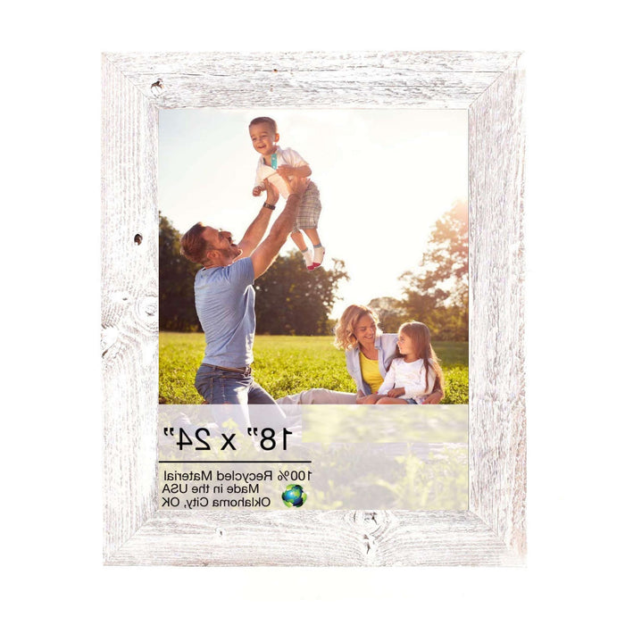 Rustic White-Washed Picture Frame With Plexiglass Holder | 18"x24"