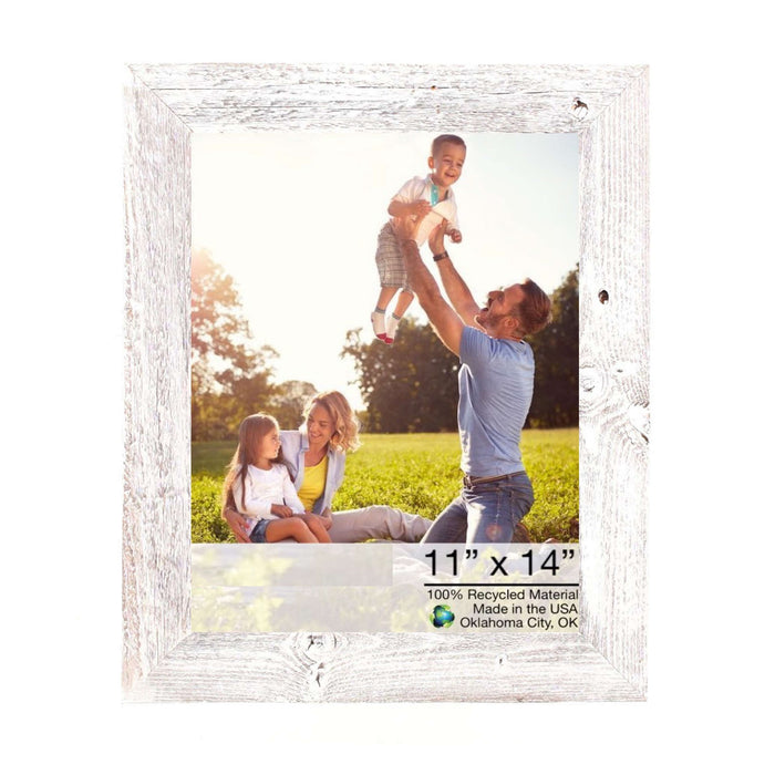 Rustic White-Washed Wood Picture Frame With Plexiglass Holder | 11"x14"