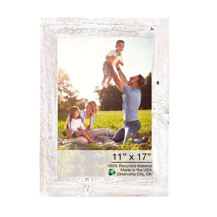 Rustic White-Washed Wood Picture Frame With Plexiglass Holder | 11"x17"