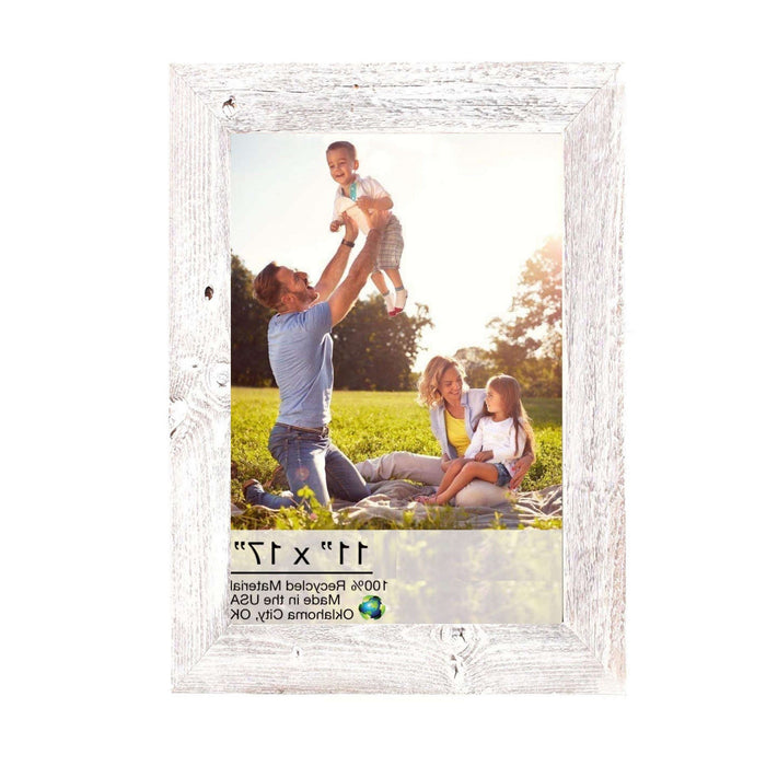 Rustic White-Washed Wood Picture Frame With Plexiglass Holder | 11"x17"