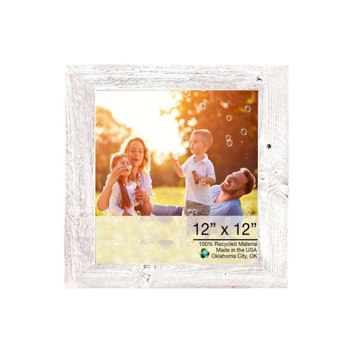 Rustic White-Washed Wood Picture Frame With Plexiglass Holder | 12"x12"