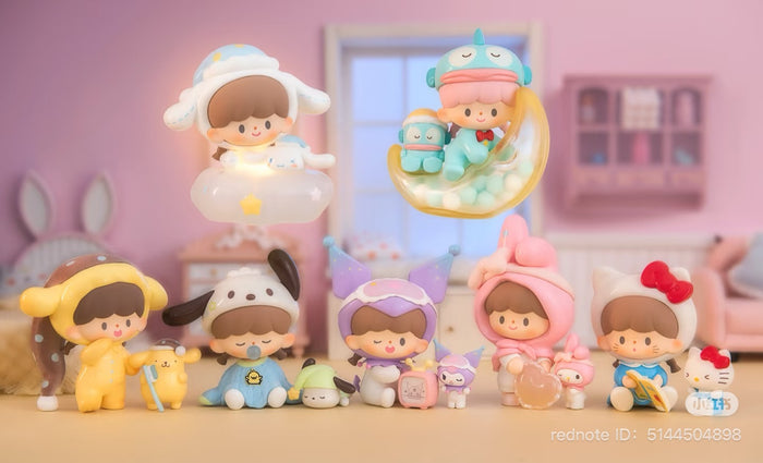 Sanrio ZZoton Goodnight Series Blind Box toy figurine, featuring a cartoon girl design. Part of a 6-design collection with a potential secret variant.