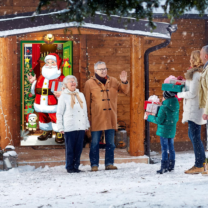 Santa Claus In The Front Door Front Door Wrap Cover Home Decoration