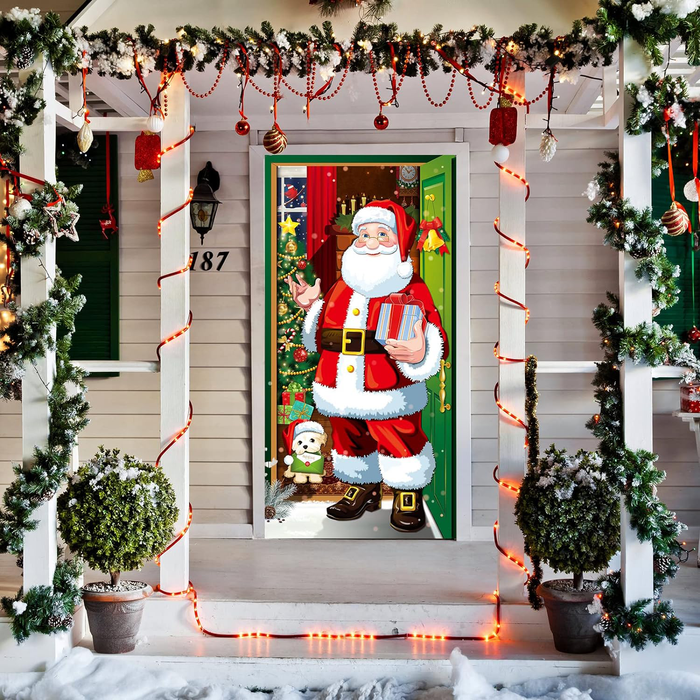 Santa Claus In The Front Door Front Door Wrap Cover Home Decoration