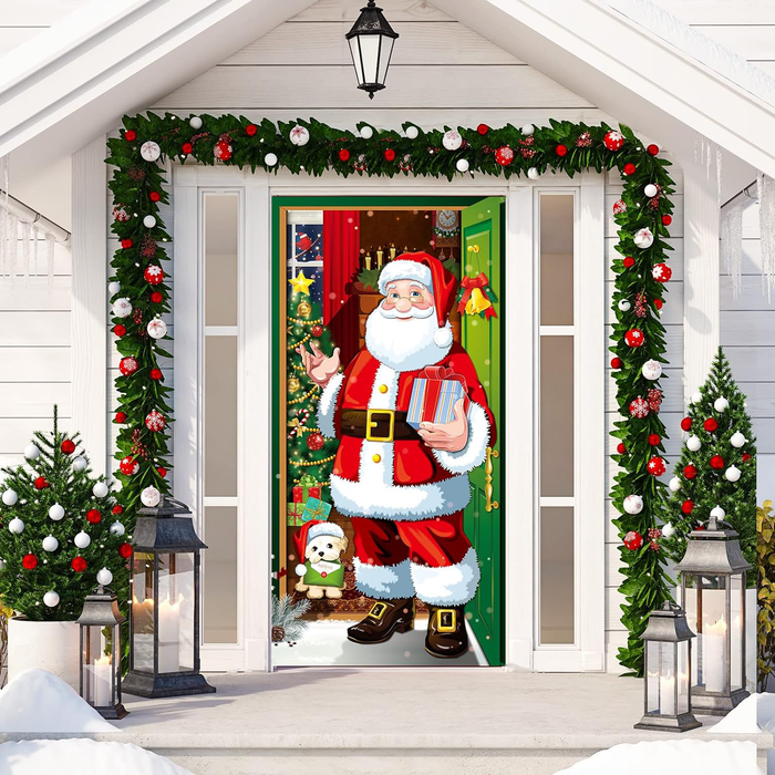 Santa Claus In The Front Door Front Door Wrap Cover Home Decoration