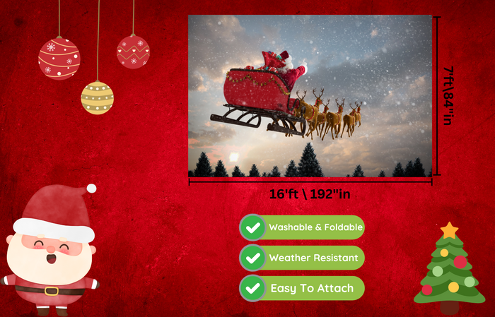 Santa Claus Riding On Sleigh With Gift Box Garage Door Cover Wrap Christmas Banner
