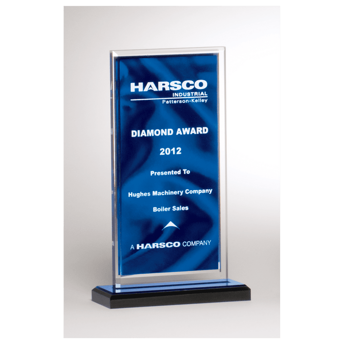 Dark Blue Satin Acrylic w/Silver Mirror Border, Black Base