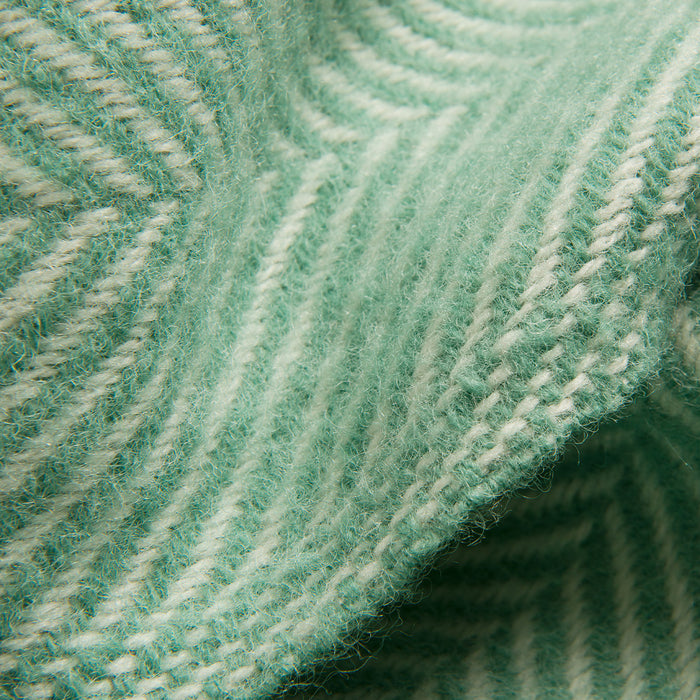 Sea Green Herringbone Pure Wool Throw close-up detail 2 | Soak and Sleep