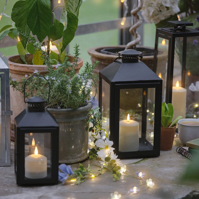 Black Metal Lantern LED Candle Bundle