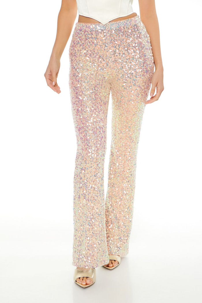 Sequin Mid-Rise Flare Pants