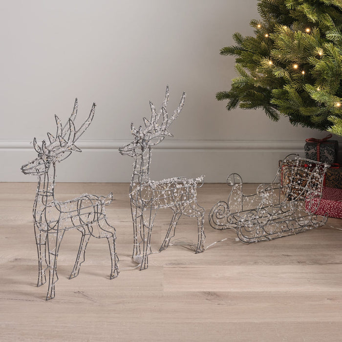 Set of 2 Beaded Micro Reindeer & Sleigh