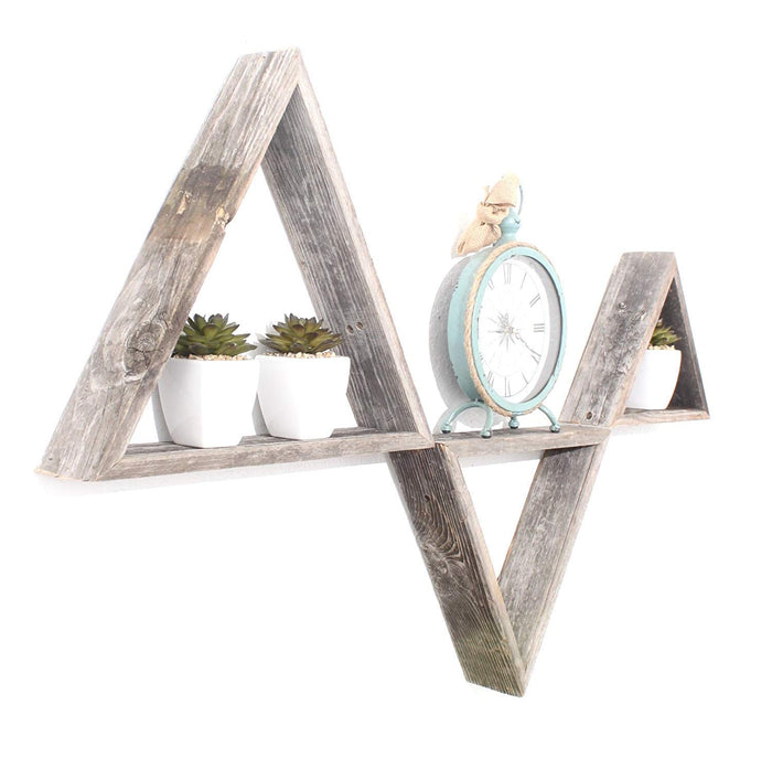 Set Of 3 Triangle Rustic Natural Weathered Grey Wood Open Box Shelves | Each 18"x20"