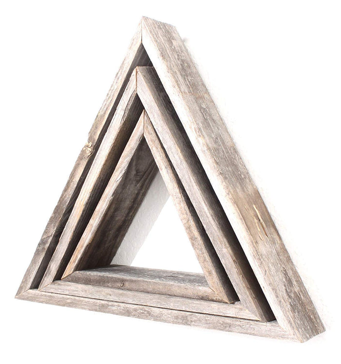 Set Of 3 Triangle Rustic Natural Weathered Grey Wood Open Box Shelves | Each 18"x20"