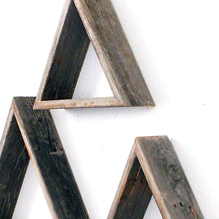 Set Of 3 Triangle Rustic Natural Weathered Grey Wood Open Box Shelves | Each 18"x20"