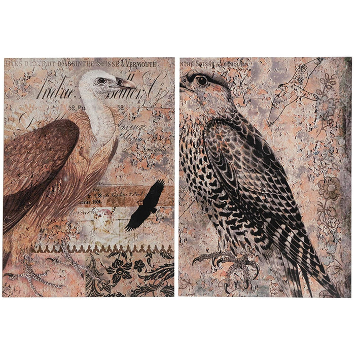 Set of Two Antique Post Card Birds Wood Wall Art | 19.5"x27.5"