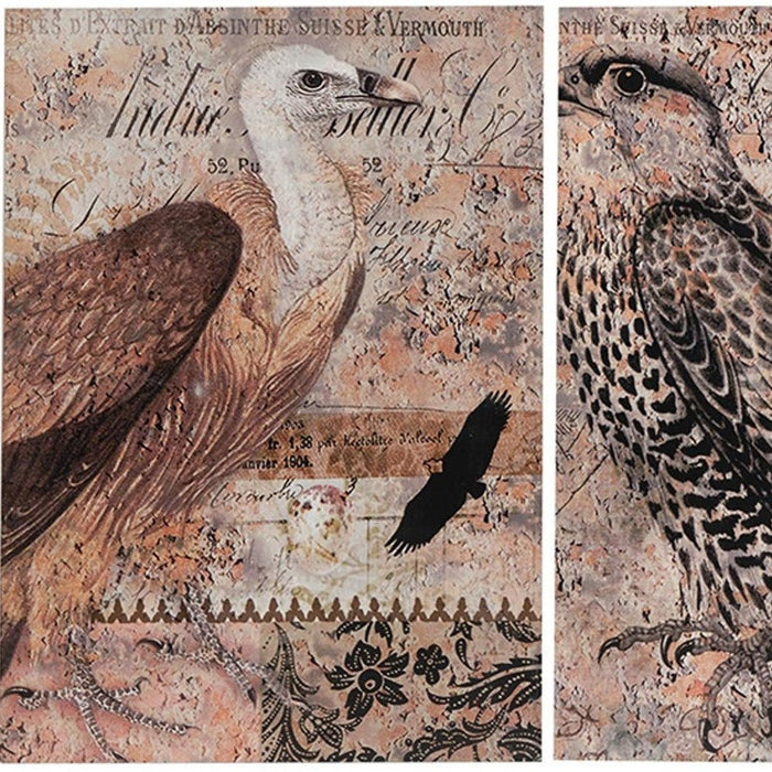 Set of Two Antique Post Card Birds Wood Wall Art | 19.5"x27.5"
