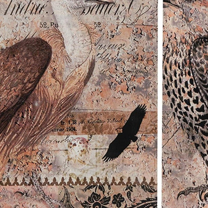 Set of Two Antique Post Card Birds Wood Wall Art | 19.5"x27.5"