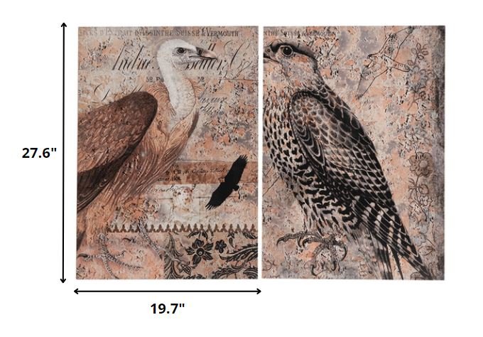 Set of Two Antique Post Card Birds Wood Wall Art | 19.5"x27.5"